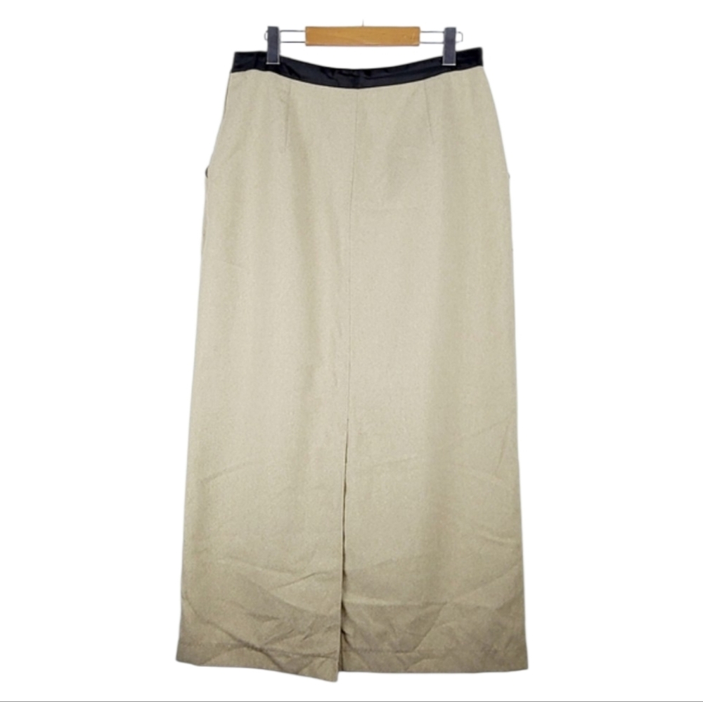 Vintage De Ville Cream Large Maxi A-line Skirt Back Slit Minimalist Cottagecore - Picture 2 of 8